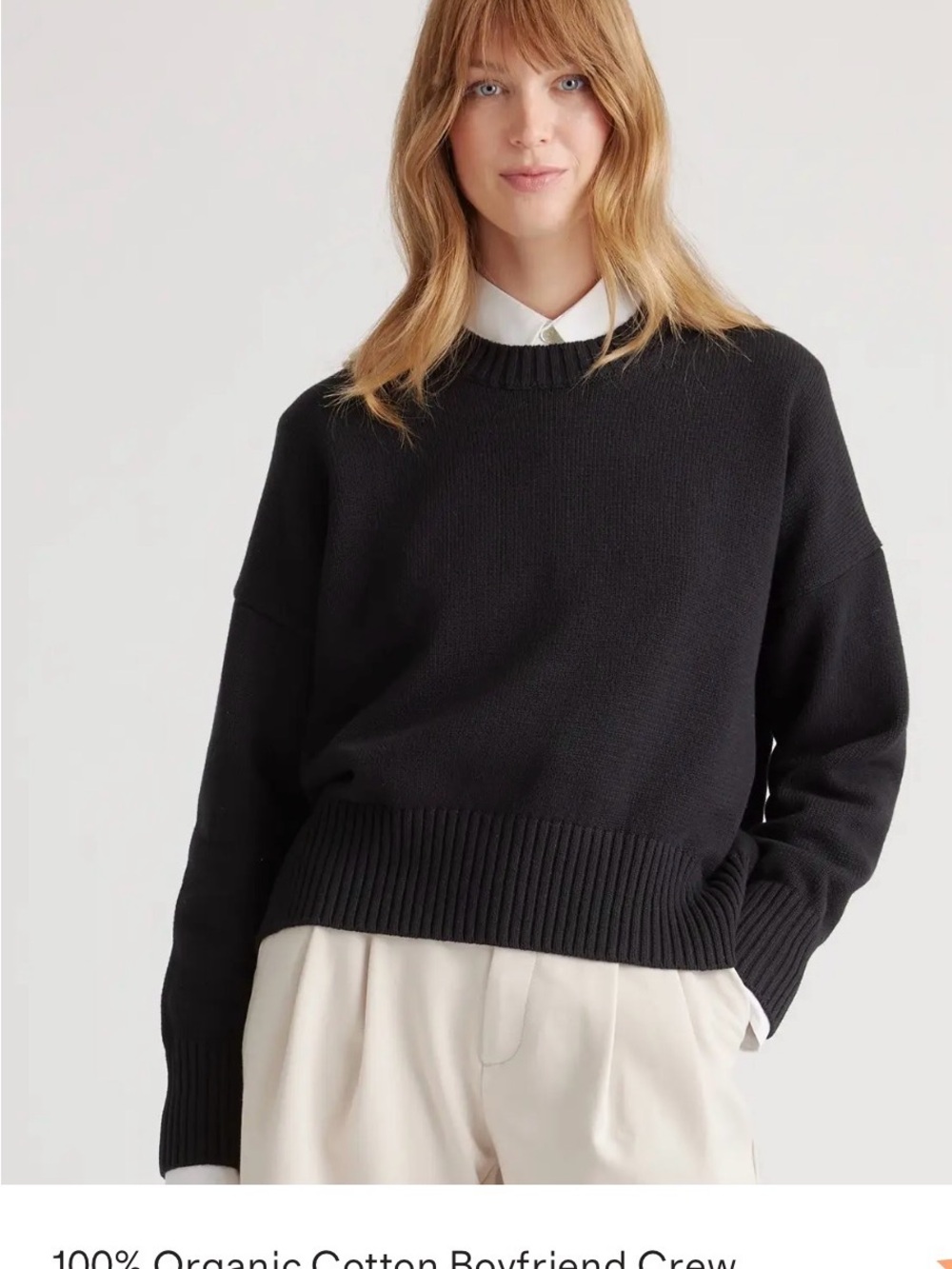 Quince Black 100% Organic Cotton boyfriend Crewneck